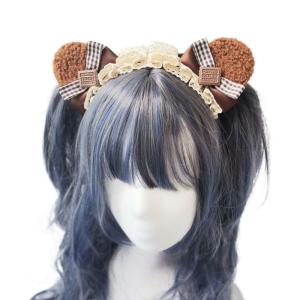 Women Plush Bear Headbands Animal Ears Lace Bows Headdress Furry Anime for Christmas Cosplay Accessories