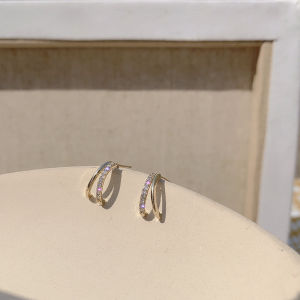 My Natural Semi-circle Zicron Diamonds Stud Earrings法式简约镶嵌水钻耳钉