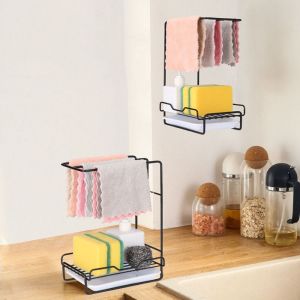FORUM Black/White Dishcloth Storage Rack Iron Wall Mounted Drying Drain Rack Practical with Removable Drip Tray Sponge Drainage Rack Kitchen