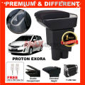 PROTON EXORA Armrest Premium Quality Adjustable Black Leather With Red Stitch Arm Rest with USB Charger Extension & Cup Holder. 