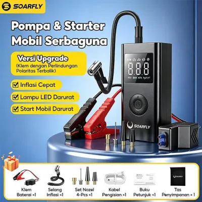 WAJIB PUNYA | 【12H SHIPPING】SOARFLY 10000MAH JUMP STARTER AKI MOBIL POMPA ANGIN BAN MOBIL ELEKTRIK MINI CAR AIR INFATABLE PUMP PORTABLE KOMPRESOR UDARA PORTABEL CAR | COD