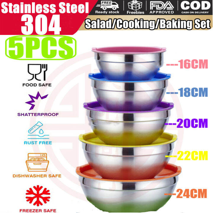 Premium Stainless Steel Mixing Bowls With Airtight Lids (Set Of 5 ...