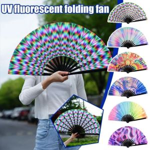 TINGTIAN Fans with Lights Large Folded Hand Fan Colorful Folding Foldable Handheld Rave Fan Japan Dance Fan 33cm Rainbow Folding Fan Decoration