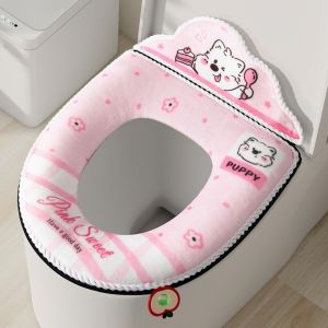 DUDAN With Backrest Puppy Pattern Toilet Seat Cover Cartoon Zippered Plush Toilet Cushion Universal Non-Slip Toilet Seat Pad Bathroom