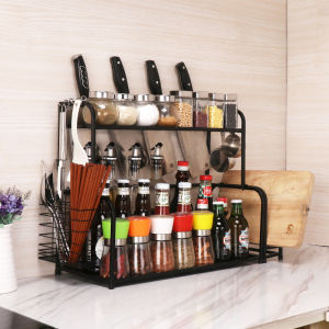 JustLiving 2/3 Layers Kitchen Rack Storage Shelf Durable Seasoning Rack Kitchen Supplies Spice Bottle Storage Organize Rack Chopstick Holder