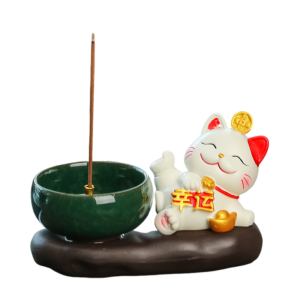 FOUNDTWO Creative Lucky Cat Incense Burner Traditional Chinese Style Incense Stick Holder Multifunctional Zen-like Aromatherapy Base Indoor