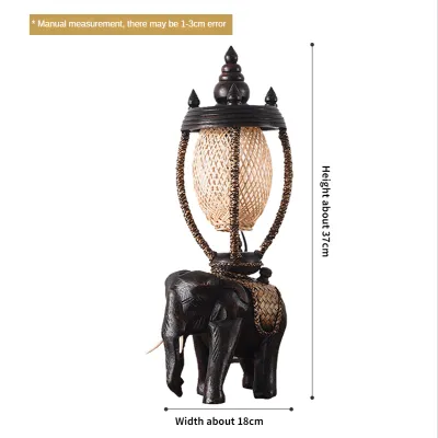 Solid Wood Elephant Table Lamp Retro Decorative Lamp Warm Bedside Lamp Bedroom Living Room Study Office Decorative Table Lamp