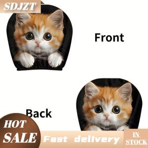 SDJZT Cute Cartoon Orange Cat Headrest Covers for Car 2 Piece Set Universal Auto Seat Protector Easy Install Car Decor Gifts