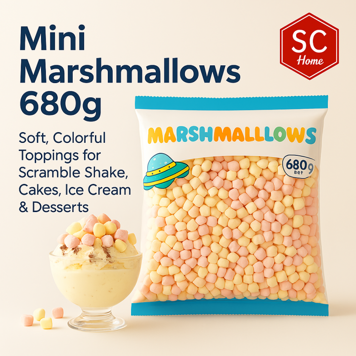 Mini Marshmallows 680g – Soft, Colorful Toppings for Ice Cream, Scramble Shakes, Cakes & Desserts | Fun, Vibrant Marshmallow Snacks by SC Home