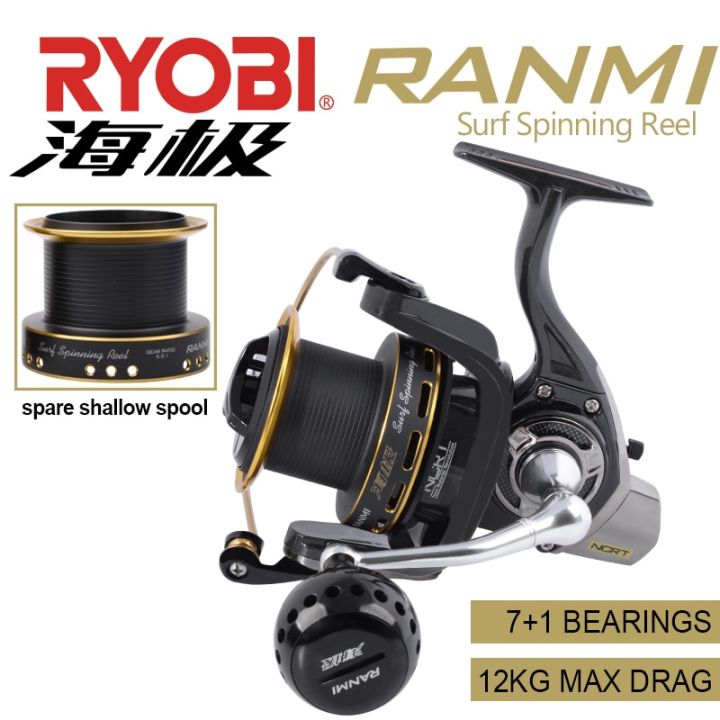 RYOBI RANMI HAIJI Surf Spinning Reel Fishing Reels With One Spare Shalllow  Spool 6500 7+1BB Gear Ratio 5.0:1 Reel Fishing