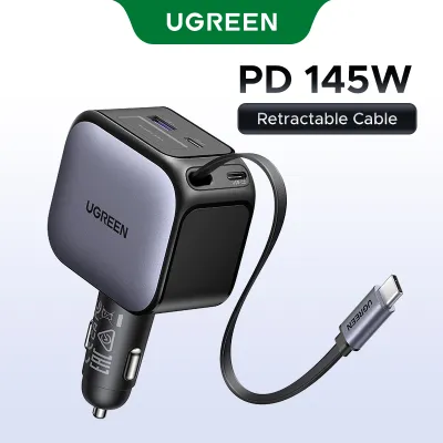 UGREEN 145W 90W 60W Muti Ports Super Fast Charging Car Charger with USB-C Retractable Cable for SAMSUNG S25 Ultra 24 iPhone 17 16 pro max 15 pro max Xiaomi Tablet Car Charger