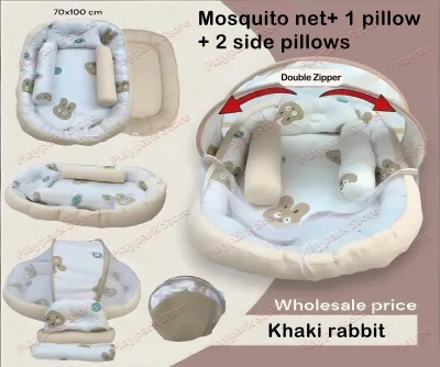 Playpark Portable Baby Bed Cotton Baby Nest with Baby Pillow Removable Newborn 3 in 1 Bed Set for Baby