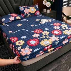 Ready Stock Cotton fitted Sheet Flower Colored Fitted sheet Bed Cover Mattress Cover Single/Queen/King Size Non Slip Sheet