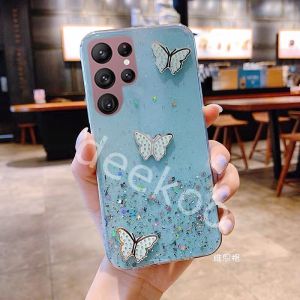 Case Samsung Galaxy S23 Ultra S23 S23 Plus Motif Butterflu Kupu Kupu Gliter Clear Bening Mewah Embos Silikon Hp Soft Casing Handphone