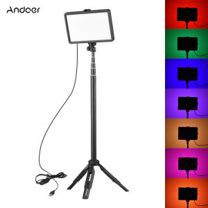 Andoer Portable RGB Video Light Kit with 1 * LED Video Light 7 Colors Lighting 3200K-5600K 10 Levels Brightness USB Powered + 1 * Extendable Tripod Max.148cm/58in Height for Video Conference Live Streaming Online Teaching