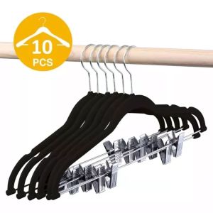 2025 New Velvet Hangers with Clips 5/10 Sets Non-slip Velvet Hangers Strong Durable Space-saving Elegant Coat Clothes Hanger Velvet Suit Clothes Hangers Wardrobe Home Closet Organizer