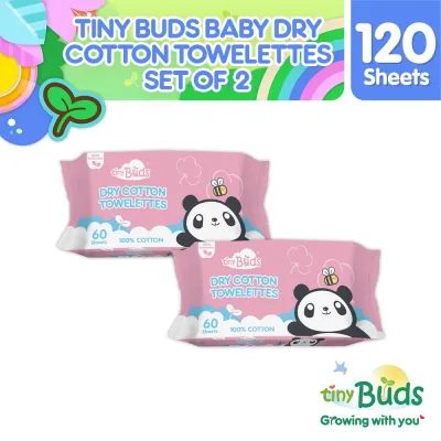 Tiny Buds Baby Dry Cotton Towelettes (60 sheets) Set of 2