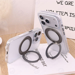 360° Magnetic Rotatable Holder Shockproof Case For iPhone 17 16 Pro Max 15 14 13 Translucent For Magsafe Wireless Charge Cover
