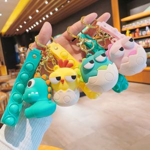 GAMNGFYE Fashion Big Eye Dinosaur Keychain Cute Creative Convex Eye Chick Key Chain Knead Happy Decompress Toy Funny Cartoon Animal Doll Pendant Kids