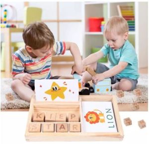 NextToy | Spelling Games Wooden Matching Letters Toy with Words Flash Cards Alphabet Learning Puzzle Wooden Blocks Spelling Game Alphabet Letter Matching Flash Cards ABC Cubes Sight Words Learning Montessori Toys for Preshcool Boys Girls Gift for Kids