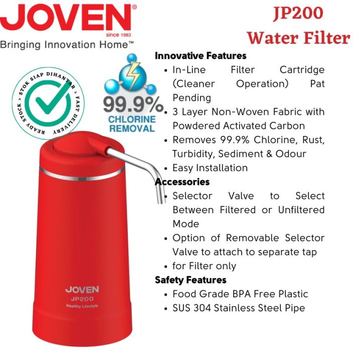 Original Joven JP200 Series Water Filter Purifier Inline Catridge Chlorine Removal Mesin Penapis