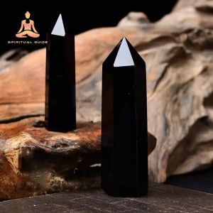 Natural Black Obsidian Spiritual Healing Meditation Wand Black Obsidian Hexagonal Prism Negative Blocker Stone Decoration Wand