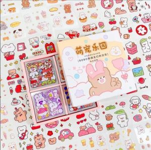 Stiker Anak Aesthetic Bobo Isi 100 Lembar Model Kartun Korea Anti Air 1 Box Gambar Tempel Warna 2D Lucu Viral Cewek Cowok Anak Sekolah Cantik Anime Binatang Buah Pohon Game