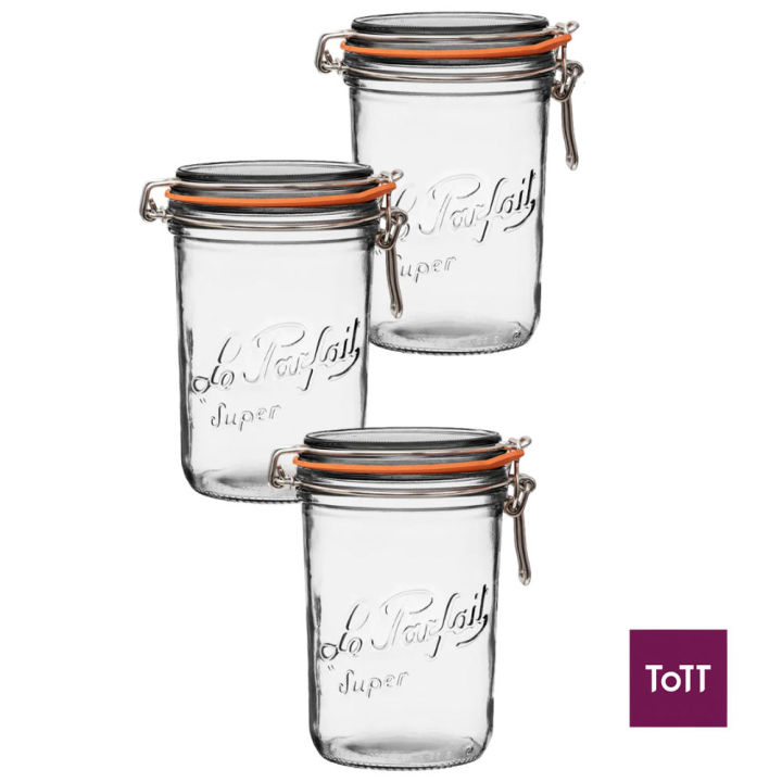 Le Parfait Set of 3 Terrines Super Glass Preserving Jar With Clip 10cm ...