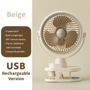 Turtle Clip On Fan 5 Wind Speeds With Light 360° Adjustable Angle Strong Natural Wind Cooling Fan