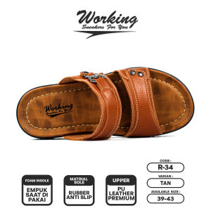 Sandal Pria Kulit Slide Working R 34 / Sendal Pria Import Fashion Santai