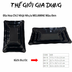 combo 3 cái Đĩa hoa chữ nhật nhựa MELAMINE có 3 màu trắng nâu đen đủ size dễ lựa chọn
