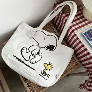 COLOO Print Snoopy Canvas Bag Cartoon Large Capacity Shoulder Bag Simple Shopping Bag Cloth Handbag Girl