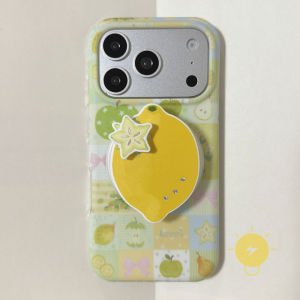 For iPhone 17 Pro Max Case Magnetic TPU Green Grid Fruit Rotate Phone Case For 16 15 14 13 Cover Aesthetic Korean Cute