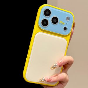 17Pro Cute Dopamine Hit Color Leather Case for iPhone 17 16 15 14 Pro Max Acyrlic Bumper Big Window Camera Protection Cover Capa