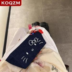 [COD] KOQZM KITCHEN Cute Denim Hello Kitty Cosmetic Bag Fashion Cartoon Large Capacity Pencil Case Storage Bag Stationery Supplies Kawaii Girl Gift