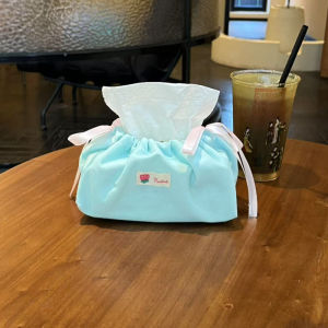 Portable Tissue Holder - Drawstring Bag Dustproof Portable for Desktop Car Home Blue Checkered for Space-Saving Home and Office Organization Easy to Store Easy to Use Practical Design