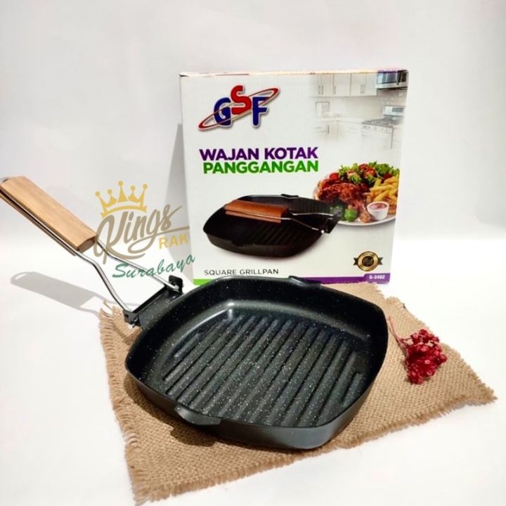Square Grill Pan Lipat Pemanggang Steak Serbaguna Anti Lengket 26cm Panci Panggang Teflon GSF Wajan Lipat Serbaguna Panggangan BBQ Goreng Bakar Sate Pan Grill Kotak
