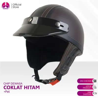 Helm Dewasa Chips Sepeda Listrik Motor Cewe Cowo Vespa Vintage Ringan Remaja Kulit Packing Kardus