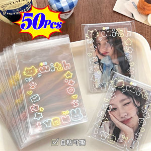 ถุงซีลในตัวเองรูปลูกแมวสุดน่ารัก50ชิ้นต่างหูถุงพลาสติกโปร่งใส Opp ถุงใส่จัดเก็บเครื่องประดับกระเป๋าเก็บบัตรไอดอล Kpop