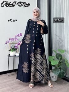 Gamis wanita muslim motif abstrak mat twill ukuran all size ld 110