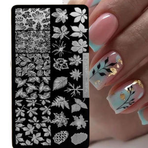ZEEMIN 12*6CM Geometric Marble Water Ripple Nail Stencil Stamp Tool Maple Leaf Irregular Wave Design Printing Plates Nail StampingPlate