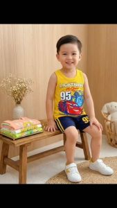 EST20A7 - SANDO SUMMER COTTON TERNO SHORTS BLUEY EXCAVATOR DINOS 1-5YO
