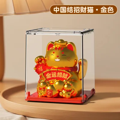 Homming Feng Shui Solar-Powered Maneki Neko Cat Figurine Wealth Attraction Decorative Statue for Home Office