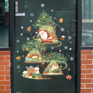 DECAL NOEL – HÍT TĨNH ĐIỆN Dán kính Cây Thông Ông Già Noel Đèn Vàng In Sắc Nét-SDJ2306 (30*45CM )