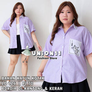 UNION11 - KEMEJA BORDIR WANITA LD 126 TANGAN PENDEK | ATASAN WANITA JUMBO XXXL MUAT BB 90 KG CLARIS