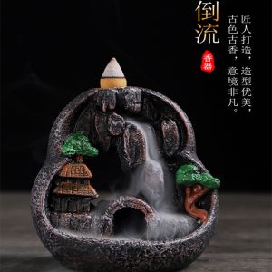 Resin Backflow Incense Burner Waterfall Incense Stick Holder Ceramic Incense Holder Vintage Incense Sticks 树脂倒流香炉 檀香炉 家居摆件 送20粒倒流香