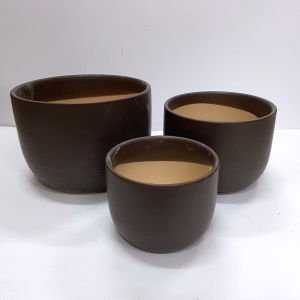 3 in 1 Set 23cm Diameter White Ceramic Pot Line Design Flower Pot Indoor Creative Round Vase Plant Pasu Bunga Seramik