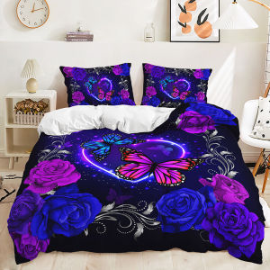 Digital printed three-piece bedding set   Colorful Butterfly 3D Digitally Printed Duvet Cover