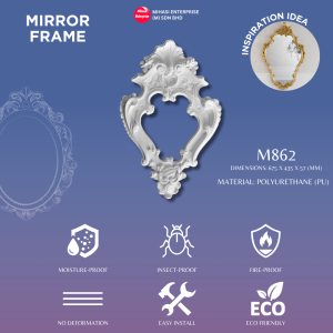 M862 WHITE CLASSIC WALL MIRROR FRAME | BINGKAI CERMIN | MATERIAL PU