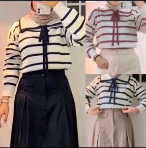 Eily Atasan Rajut Wanita Motif Tali Kerah - Sweater Rajut Wanita Kekinian Dan Terbaru